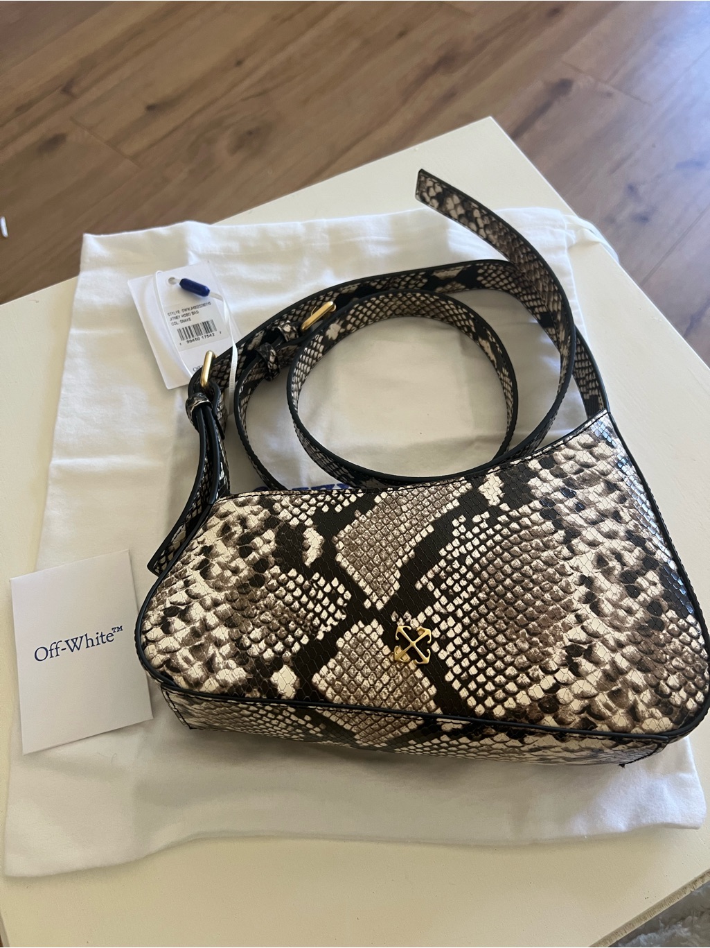 Off-White Jitney Snake-Print Asymmetrical Hobo Crossbody Bag